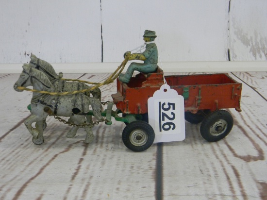 ARCADE HORSE DRAWN WAGON ON RUBBER TIRES