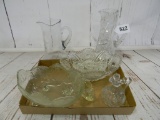 FLAT OF MISC. PRESSED, ETCHED GLASS PIECES