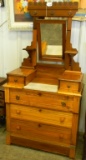 ANTIQUE WOOD DRESSER W/ MARBLE TOP AND MIRROR