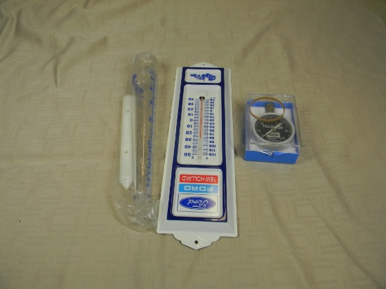 FORD RAIN GUAGE, TIRE GUAGE, AND THERMOMETER
