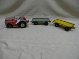 MODEL TOYS CLARK TOW ALL TRACTOR AND 2 FLAT CARTS