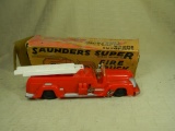 SAUNDERS SUPER FIRE TRUCK WIND-UP MECHANICAL W/BOX