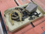FLAT OF MISC HORSE SHOES AND BELL