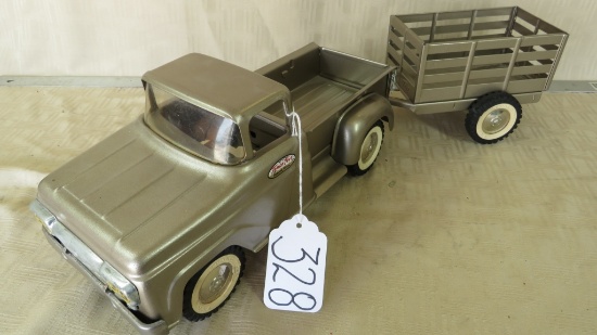 1959 TONKA PICKUP WITH STAKE TRAILER