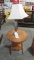 ROUND OAK PARLOR TABLE AND LAMP