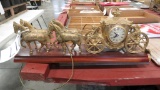 MANTEL UNITED CLOCK WITH BRASS CARRIAGE & HORSES
