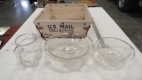 US MAIL BASKET, GLASS BOWLS & MILK PITCHER