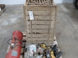 PALLET W/ CHICKEN BOX, POWER TOOLS, AIR TANK &