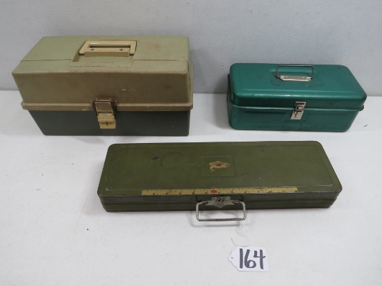 2 METAL AND 1 PLASTIC TACKLE BOX