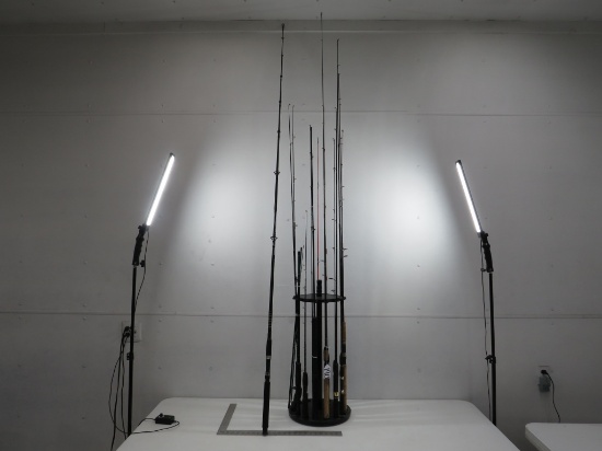 15 FISHING POLES AND RACK