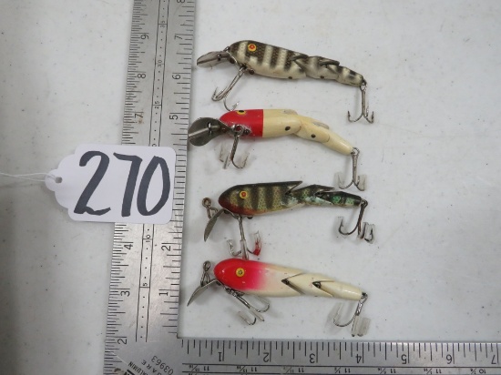 4 VINTAGE TRIPPLE JOINTED LURES