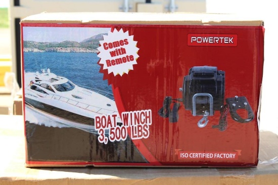(NEW/UNUSED) POWERTEK 3,500 lbs. Boat Winch , 12 Volts complete with Remote 28 lbs.