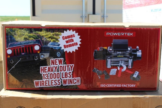 (NEW/UNUSED) POWERTEK 13,000 lbs. Electric Truck Winch 12 Volts, with Remote 30 lbs