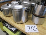 6 Stainless Steel Pans With 4 Lids