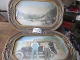 2x Vintage Pictures With Bubble Glass