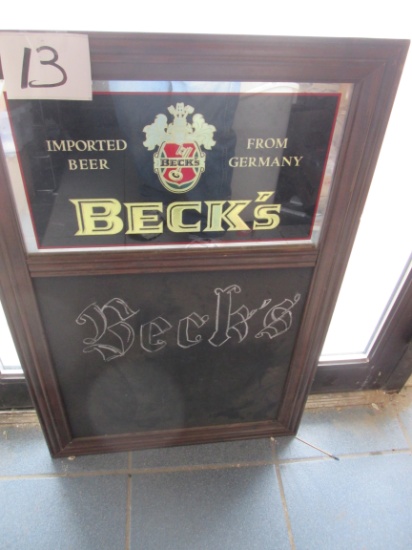 Wood Frame Beck's Beer Mirror And Chalkboard 31x20.5