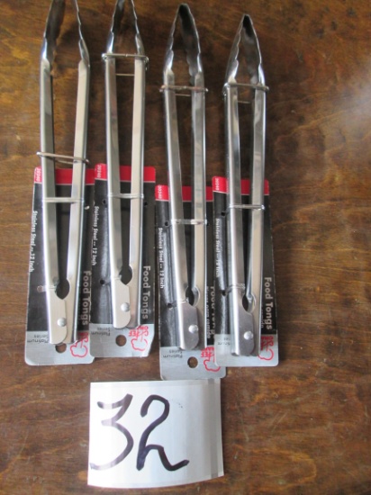 4x New 12in Stainless Steel Food Tongs
