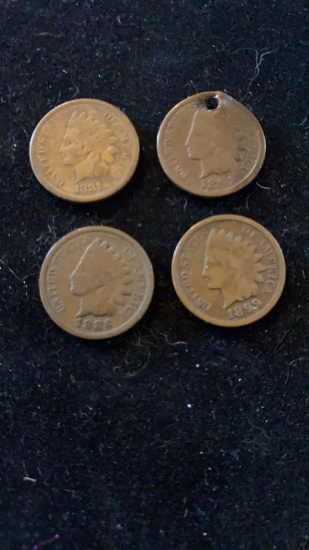 4 Indian Head pennies 1881, 1886, 1891, 1899