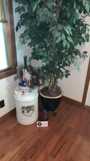 Old milk canister Fake tree  and rugs