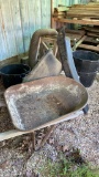 Saw horses, wheel borrow, grass catcher parts and mineral tubs