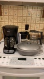 Coffee maker and bun pots and metal bowl dish drainer