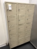 BEIGE METAL WALLMOUNTED EMPLOYEE LOCKER BANK W/(15)12