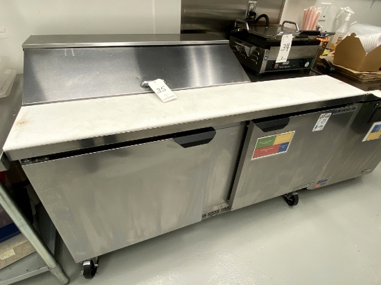 BEVERAGE AIR S/S 2-DOOR 60" PREP TABLE W/CASTERS MOD. SPE60HC-10 (NO CONTENTS INCLUDED)