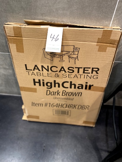 NEW LANCASTER DARK BROWN WOOD HIGH-CHAIR (IN BOX-UNASSEMBLED)