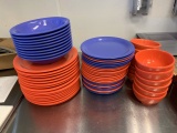 *LOT*(64)MELAMINE ORANGE/BLUE PLATES & BOWLS