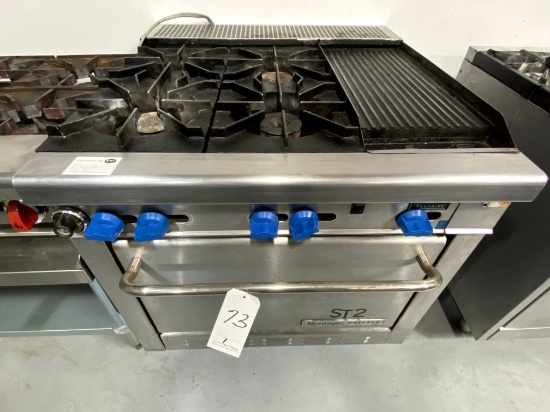 MONTAGUE GRIZZLY S/S 4-BURNER 36" RANGE W/12" GRIDDLE & CONVECTION OVEN