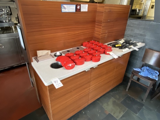 CORIAN TOP WOOD COUNTER W/INTEGRATED NAPKIN DISPENSER