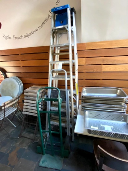 *LOT*(2)ALUMINUM 8' A-FRAME LADDER, ALUMINUM STEP LADDER & METAL HAND TRUCK