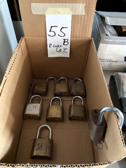 *LOT*(8)BRASS PADLOCKS W/COMBINATION CHANGE KEY