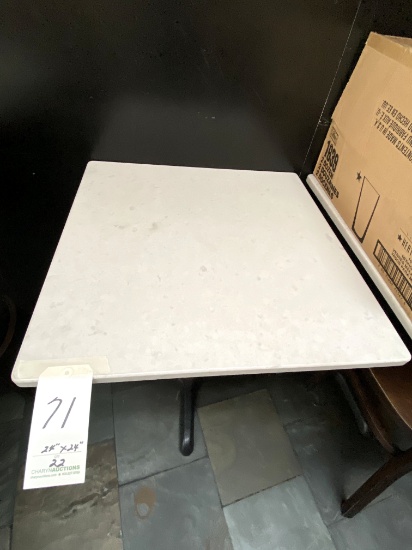 *EACH*WHITE CORIAN 24"X24" TABLES W/BLACK METAL 4-PRONG BASE