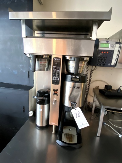 FETCO S/S TWIN-COFFEE BREWER W/LUXUS SATELLITE SERVER & S/S OVERSHELF