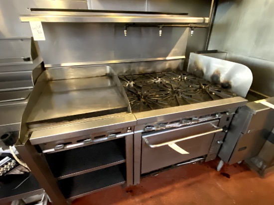 MONTAGUE LEGEND S/S 6-BURNER RANGE W/24" GRIDDLE, CONVECTION OVEN & BACK SHELF
