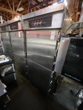 FWE ALL S/S SPLIT-DOOR COOK & HOLD RETHERMALIZER TRANSIT CABINET W/(30)SPEED BASKETS & CASTERS