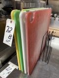 *LOT*(4)COLOR-CODED POLY CUTTING BOARDS W/RACK