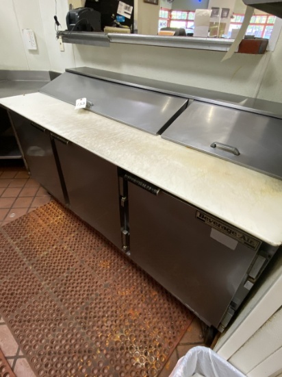 BEVERAGE AIR S/S 3-DOOR 72" PREP TABLE W/CASTERS MOD. SP72-18