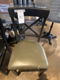 *EACH*BLACK WOOD CAFE CHAIRS W/GREEN VINYL SEATS (DAMAGED)