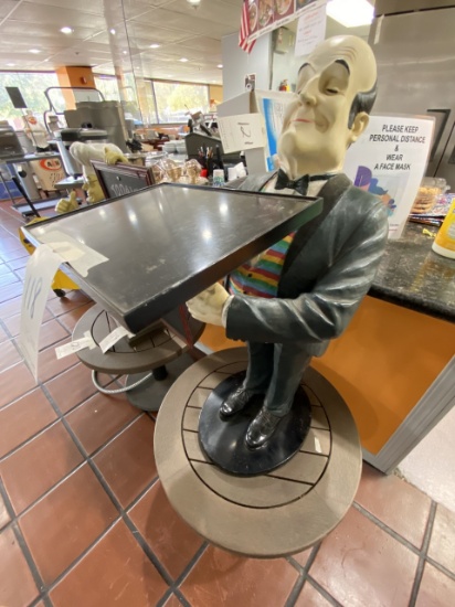 MOLDED RESIN 32" BUTLER STATUE W/WOOD TRAY
