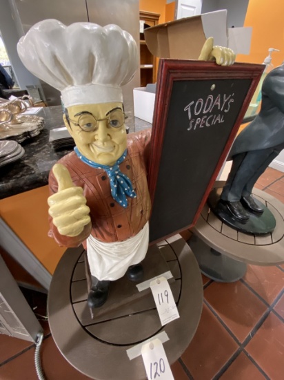 MOLDED RESIN 27" CHEF STATUE W/FRAMED 'TODAY'S SPECIAL' CHALKBOARD SIGN