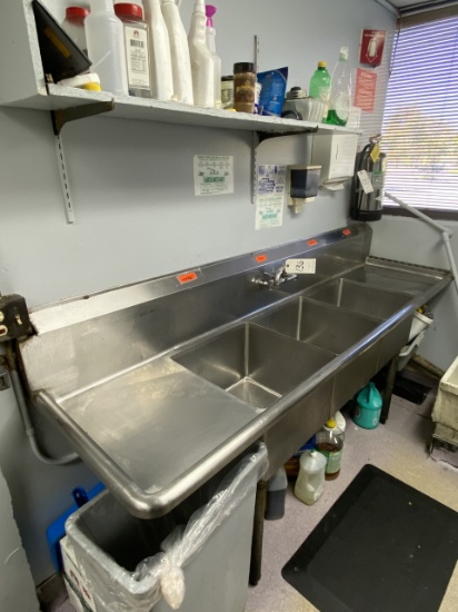 S/S 3-COMPARTMENT 90" SINK W/FAUCET & WASTE DISPOSAL