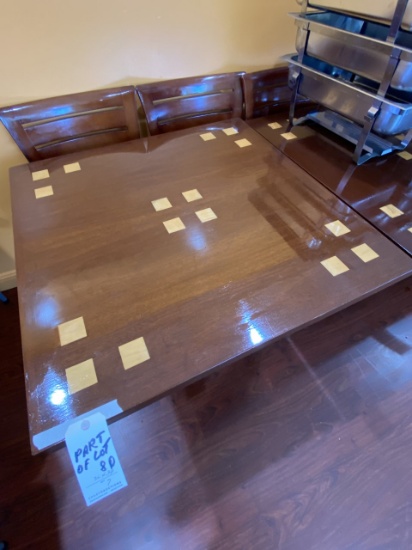 *EACH*MAHOGANY 36"X36" INLAY TABLES W/BLACK METAL X-BASE