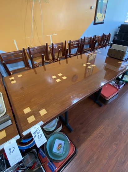 *EACH*MAHOGANY 72"X36" INLAY TABLES W/(2)BLACK METAL INLINE BASES