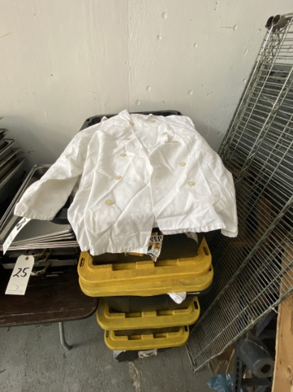 *LOT*WHITE CHEF'S JACKETS W/PLASTIC STORAGE BINS