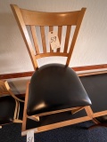 *EACH*BLONDE WOOD CAFE CHAIRS W/BLACK VINYL SEAT