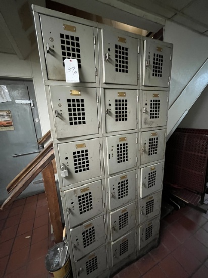 BEIGE METAL EMPLOYEE LOCKER BANK W/(15)12"X12" DOORS