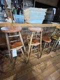 *EACH*WOOD BAR STOOLS W/ORANGE SEAT