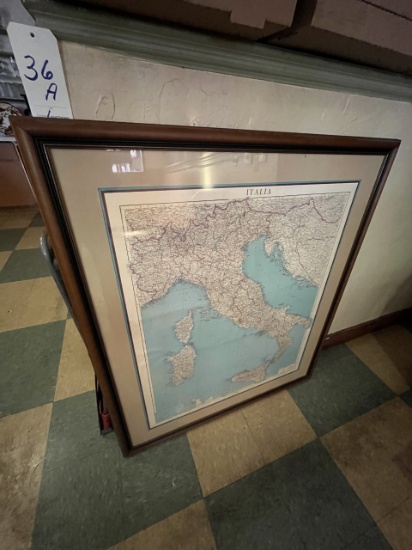 WOOD FRAMED & MATTED 43"X50" ITALY MAP